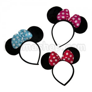Обруч вушка Міккі Мауса з бантом (в горошок)