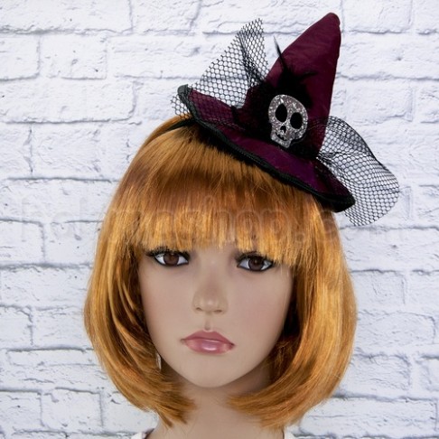 Капелюшок відьмочки на обідку з Черепом (бордовий) Капелюшок відьмочки на обідку з Черепом (бордовий)