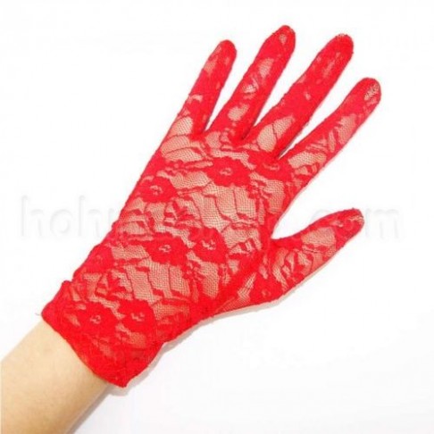 Перчатки Гламур гіпюрові короткі (червоні)