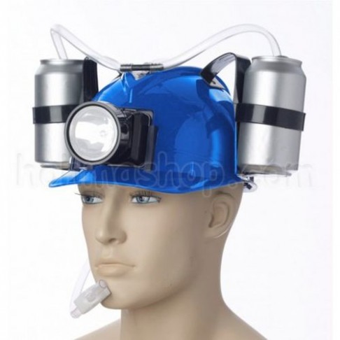 Каска під пиво з ліхтариком (синя)